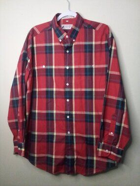 Sansabelt Sport Shirt Men L Button Down Long Sleeve Plaid Red